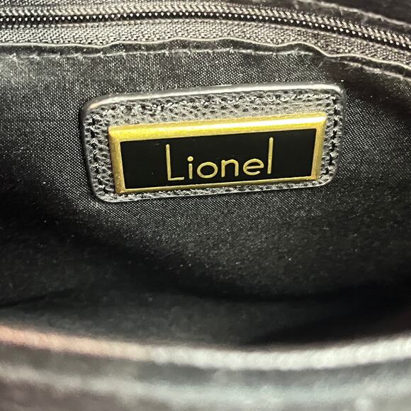 Lionel Black Suede & Leather Crossbody Bag / Top Handle Bag w/ Gold Brass Studs - Picture 6 of 14